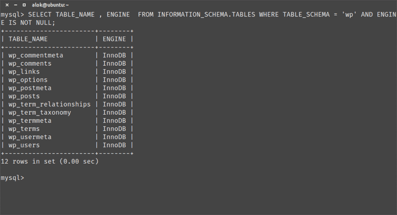 screenshot of mysql table schema information